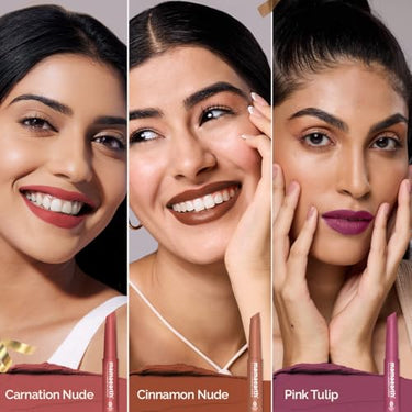 Mamaearth Moisture Matte Long Stay Lipstick Minis Gift Set - Nude Perfection | 8 Hour Moisture Lock | Up to 12-Hour Long Stay | Smudge Proof | Travel-Friendly | Gifting For Valentine's Day, Birthday, Anniversary & Special Occasions | Premium Gift Pack